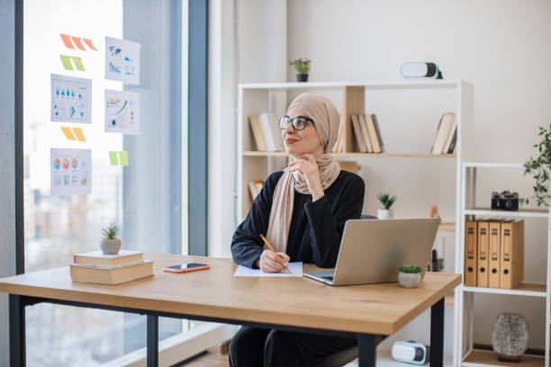 istock Manager in hijab noting down ideas during working day 1665499520