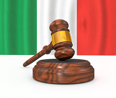 Italian Law Concept - Italian Flag and Judge's Gavel