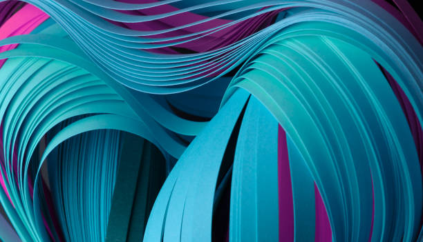 istock Blue neon color strip wave paper. Abstract texture horizontal background. 1665551598