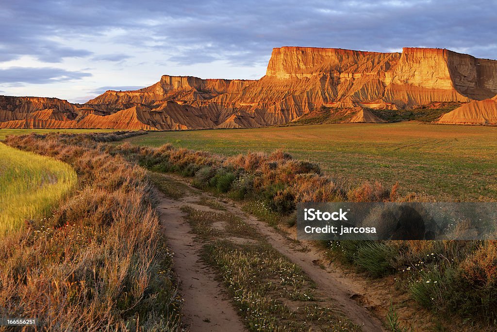 Sunset in the Bardenas R, Navarra, Spain Sunset in the Bardenas, Navarra, Spain Bardenas Reales Stock Photo