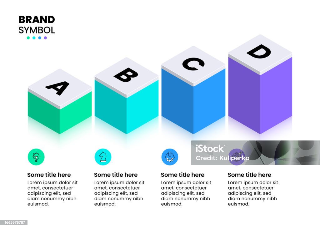 Infographic Template 4 Isometric Growing Columns With Text Stock ...