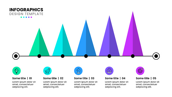 Infographic template with icons and 5 options or steps. Triangular chart. Can be used for workflow layout, diagram, banner, webdesign. Vector illustration