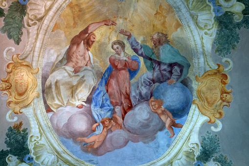 Fosdinovo, Italy - June 26, 2023: Interior of Oratorio dei Bianchi, historic church in Fosdinovo,  Massa Carrara province, Tuscany, Italy