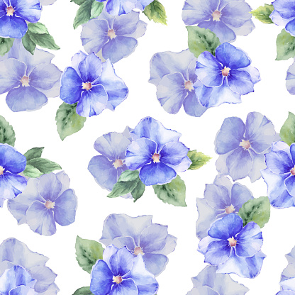 Floral Watercolor Seamless Pattern with Purple Flowers.