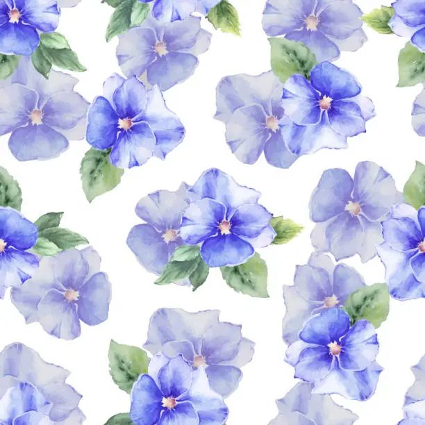 Vector illustration of Floral Watercolor Seamless Pattern with Purple Flowers.