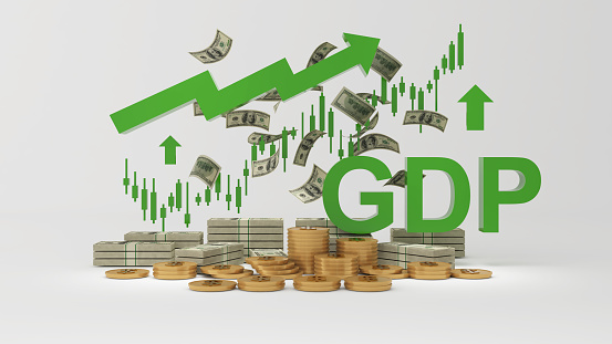 GDP growth,economic direction of high growth,up in business,3d rendering