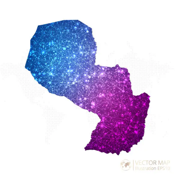 Vector illustration of Paraguay map in geometric wireframe blue with purple polygonal style gradient graphic on white background