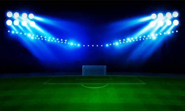 Vector illustration of Football arena field with bright stadium lights vector design