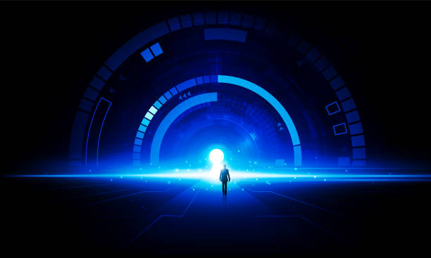 istock Abstract Businessman walks into the door of success open Light of technology background Hitech communication concept innovation background vector design. 1665680237