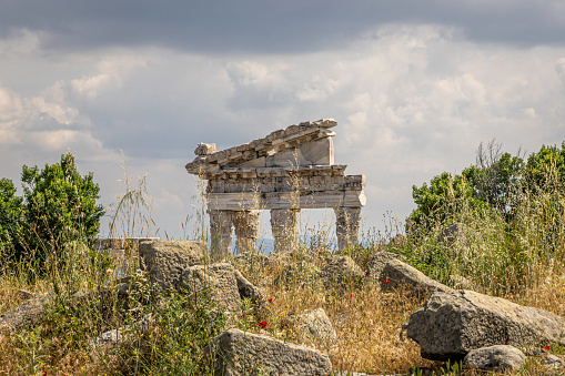 Ruins of the Temple of Trajan in the ancient Greek city of Pergamon, Bergama, Izmir Province, Turkey