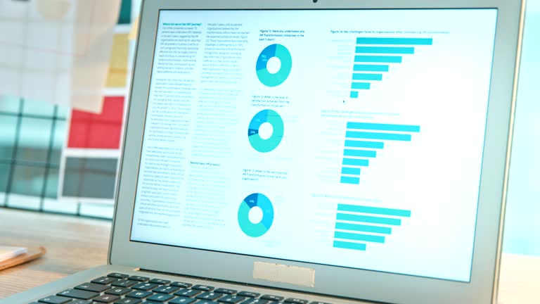 Laptop, finance and data graphs on a screen in a home office for portfolio investment or money growth. Computer, economy and ux dashboard for research or stock market infographic on a display