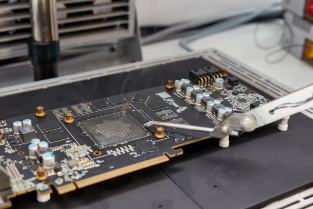 istock A video card with a freshly soldered GPU chip using an infrared soldering station. Maintenance and repair of computer equipment. 1665717027