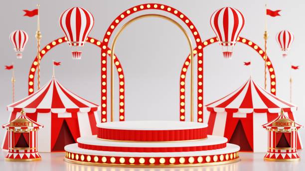 istock 3D rendering for amusement park, circus, carnival fair theme podium with many rides and shops circus tent 3d illustration 1665717031