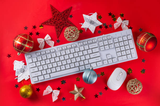 istock Christmas New Year background with laptop 1665722308