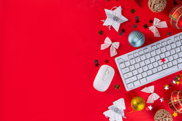 istock Christmas New Year background with laptop 1665722309