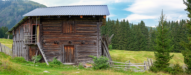 an old wooden alp hut in the Lesach valley in the region Carinthia, Austria