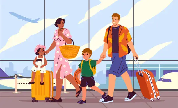 Vector illustration of Family at airport vector concept