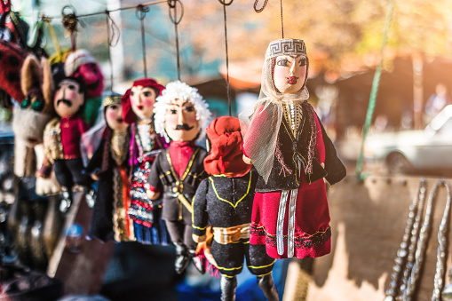 Tbilisi, Georgia - November 9, 2016: Traditional toys and figures of Georgians as souvenirs