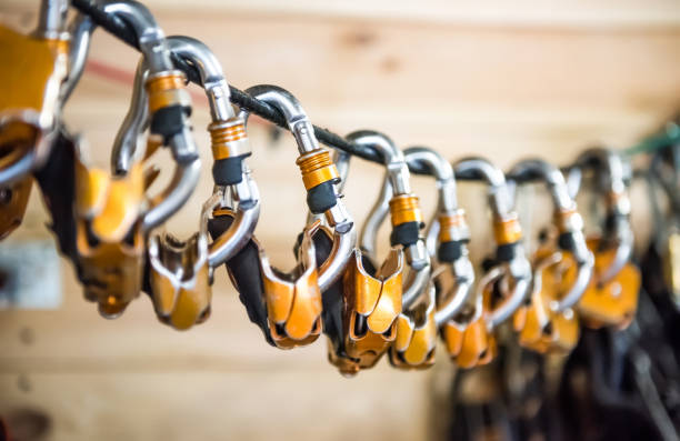 istock carabiners for climbers hung on a rope 1665732661