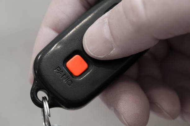 istock Panic Button on Key Fob for Car Safety System on Keys 1665744438
