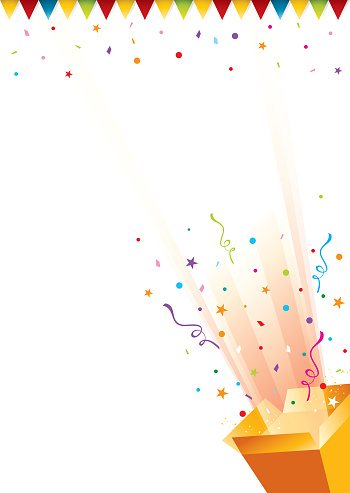 A vector illustration to show opening gift box in a confetti backgrounds