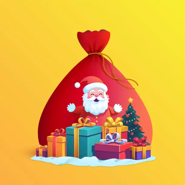 Vector illustration of Cute joyful Santa Claus with Gifts