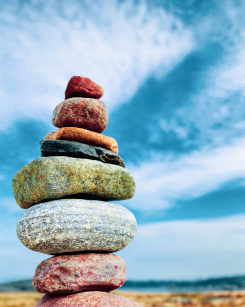 Colorful stones stacked on top of each other in nature