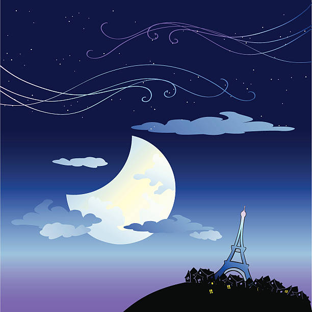 ilustraciones, imágenes clip art, dibujos animados e iconos de stock de fondo de la noche - paris france star night silhouette