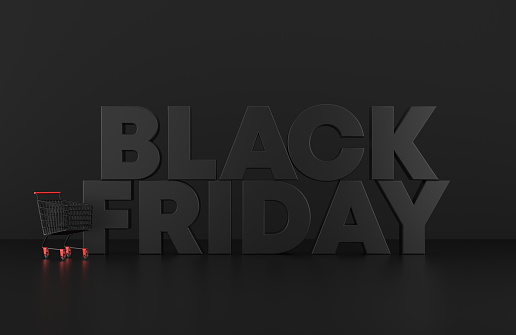 Shopping Cart And Black Friday. Sale and communication concept.
