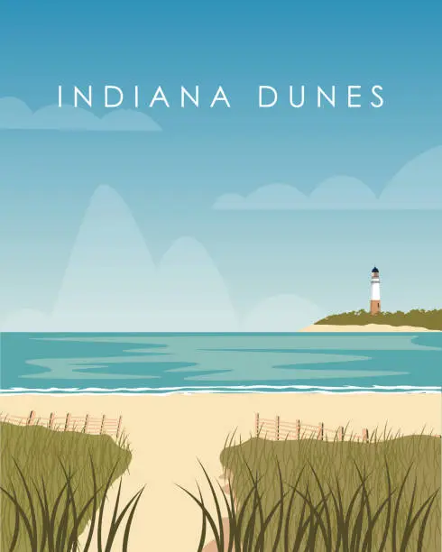 Vector illustration of Indiana Dunes state park travel poster