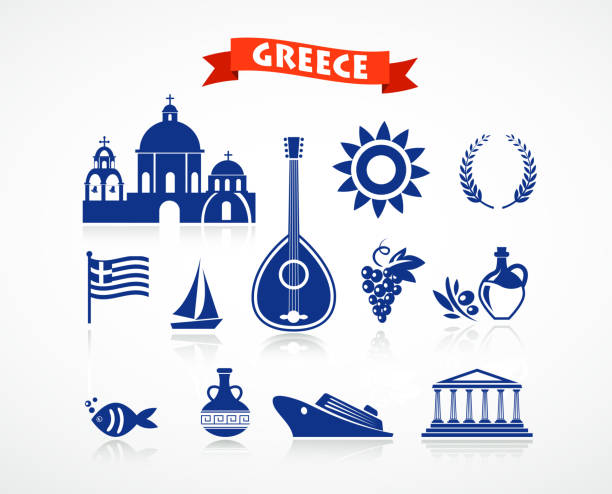 Greece - icon set Greece - icons and element, vector santorini stock illustrations