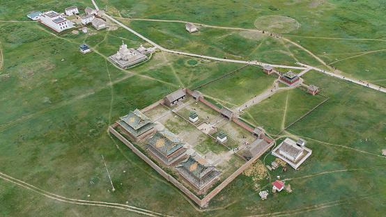 Drone photograph of Erdene Zuu Monastery, located near Kharkhorin in Övörkhangai Province.