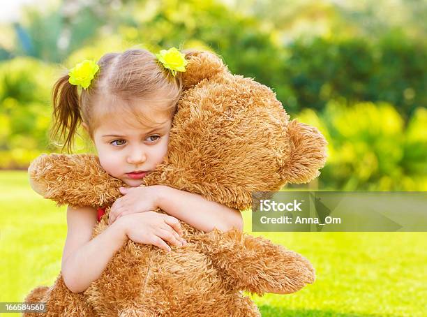 Sad Girl With Teddy Bear Stock Photo - Download Image Now - Child, Childhood, Close-up