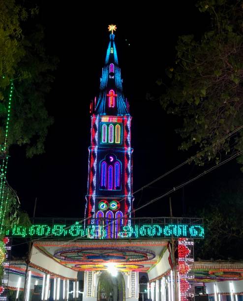 istock Night view of decorated church. 1665858680