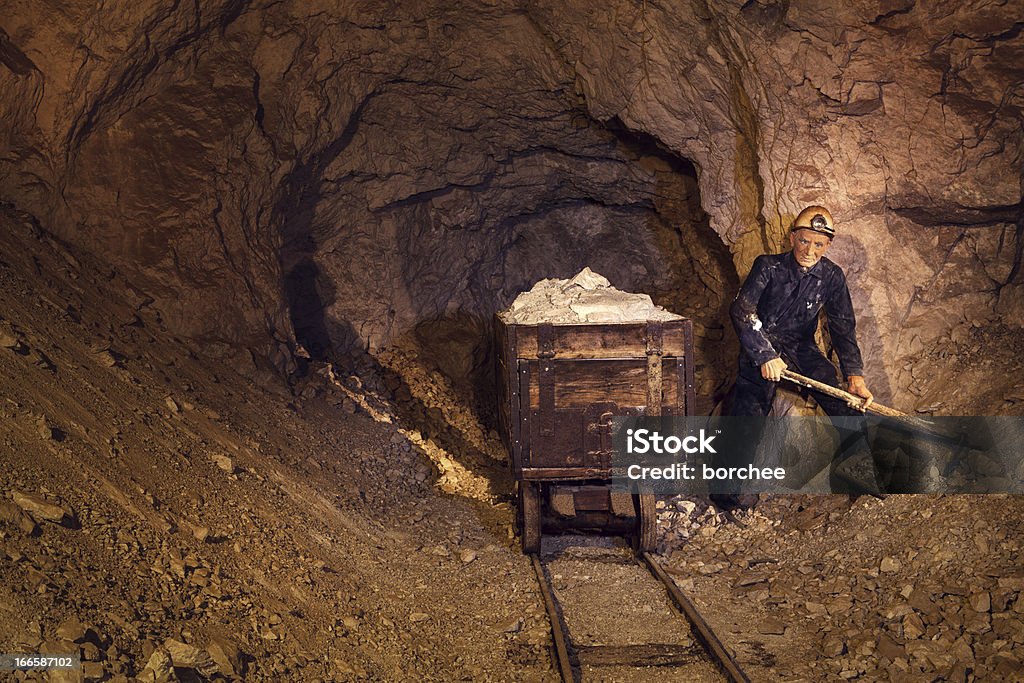 Mine Worker Exhibited miner figure deep underground in a lead mine. (Mine Mezica, Slovenia) Miner Stock Photo