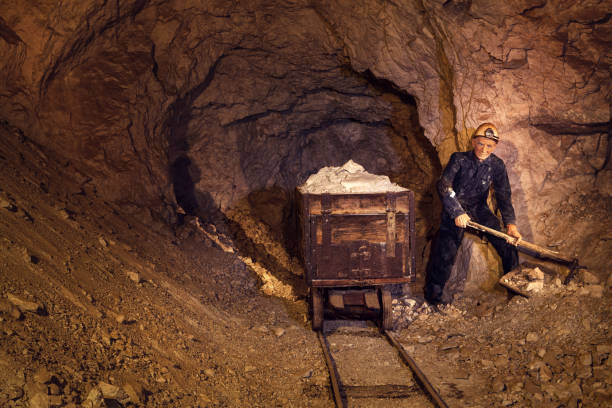 Mine Worker Exhibited miner figure deep underground in a lead mine. (Mine Mezica, Slovenia) lead mine stock pictures, royalty-free photos & images