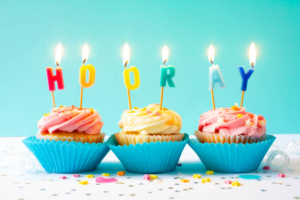 istock Party Cupcake with Hooray Candles 1665897411