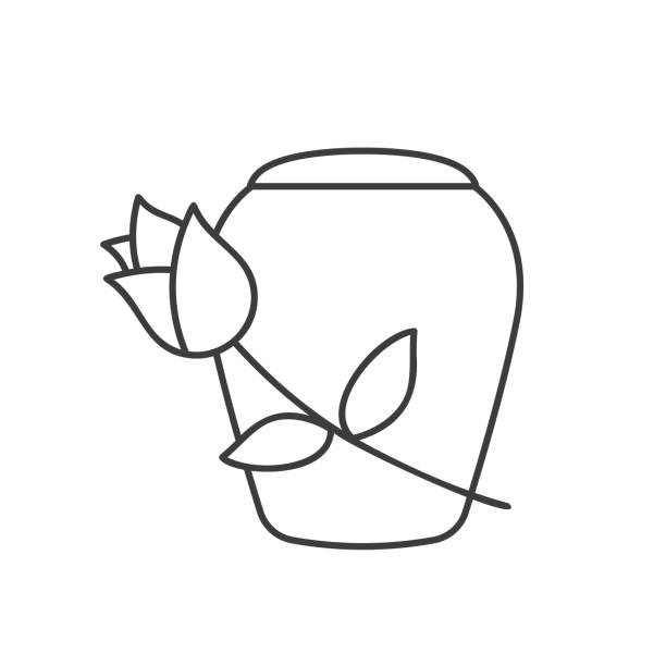 funerl urn with ashes and rose flower funerl urn with ashes and rose flower - vector illustration clip art of a dead rose stock illustrations