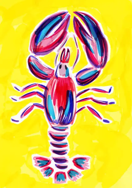 Vector illustration of Hand painted Watercolor Lobster Poster, Decorative Art.