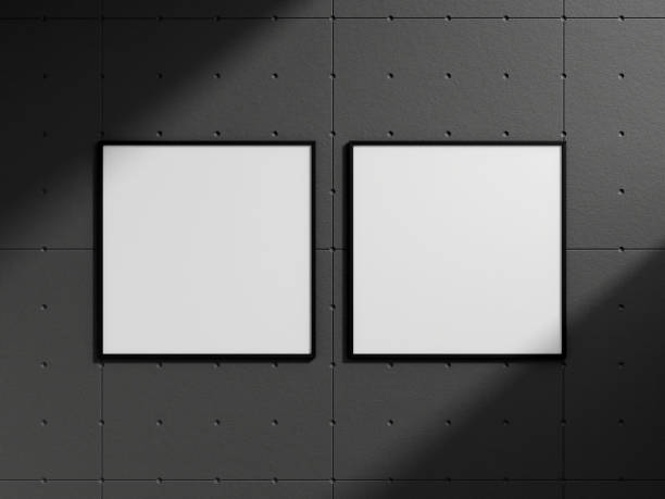 istock Clean and minimalist front view square black photo or poster frame mockup hanging on the industrial brick wall with shadow. 3d rendering. 1665923230