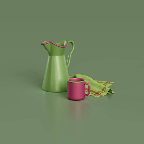 istock Green jug and red mug with cloth 1665923310