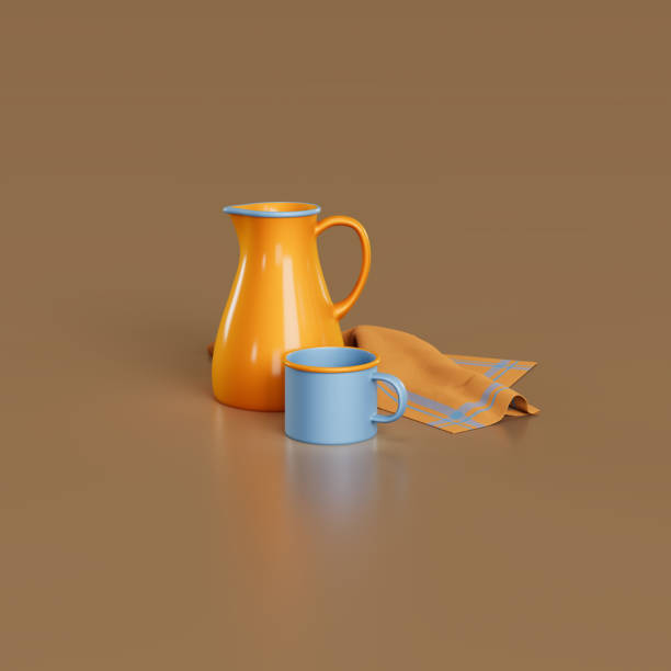 istock Orange jug and blue mug with cloth 1665923333