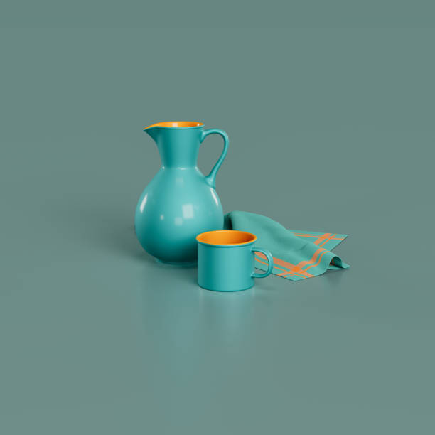 istock Turquoise jug and turquoise mug with cloth 1665923357