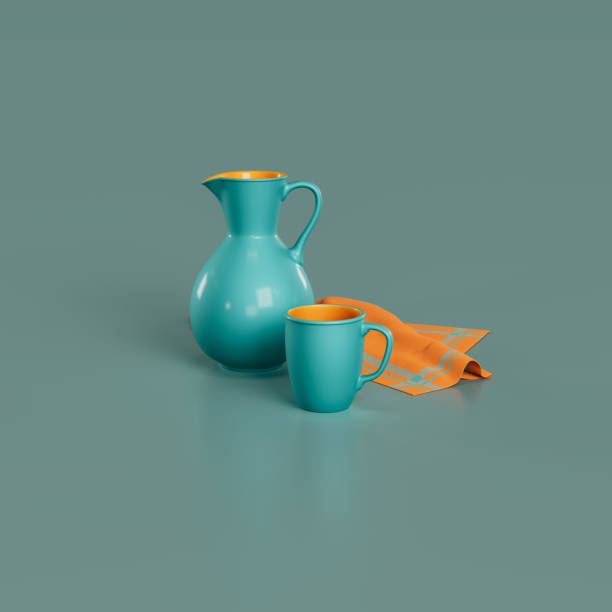 istock Turquoise jug and turquoise mug with cloth 1665923367
