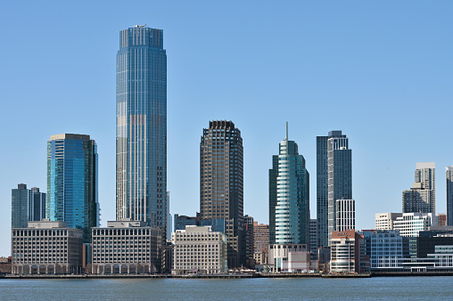 New York City - February 18, 2023: Downtown Jersey City, view from Manhattan waterfront, New York City, United States