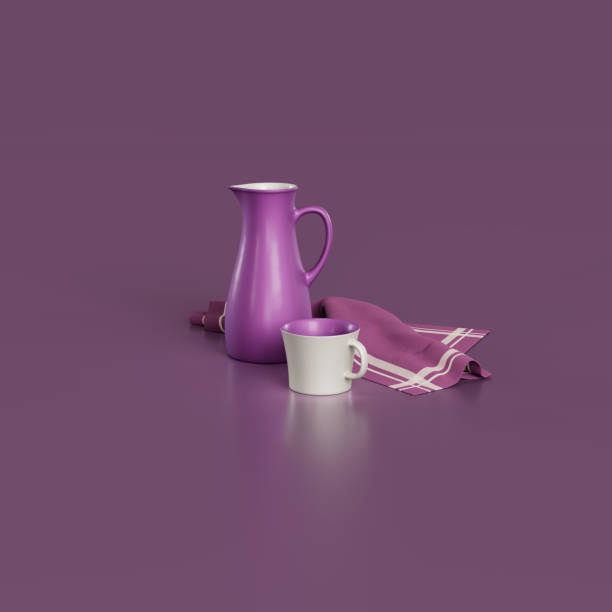 istock Purple jug and white mug with cloth 1665923384