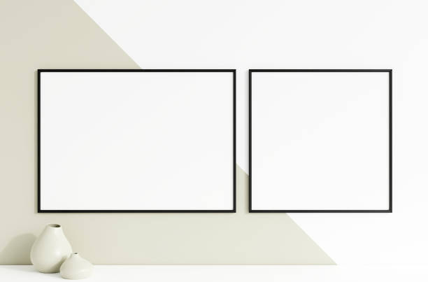 istock Minimalist clean square black photo frame mockup hanged in the wall. 3d rendering. 1665943793