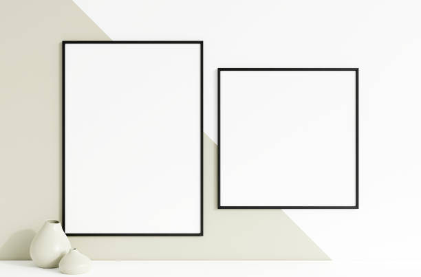istock Minimalist clean black photo frame mockup hanged in the wall. 3d rendering. 1665943797