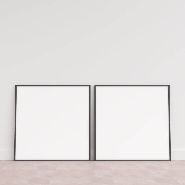 istock Empty picture frame on wooden floor leaning against wall. Blank poster frame standing on wooden floor. Blank poster frame mockup. Empty picture frame mockup. 3d rendering. 1665955646
