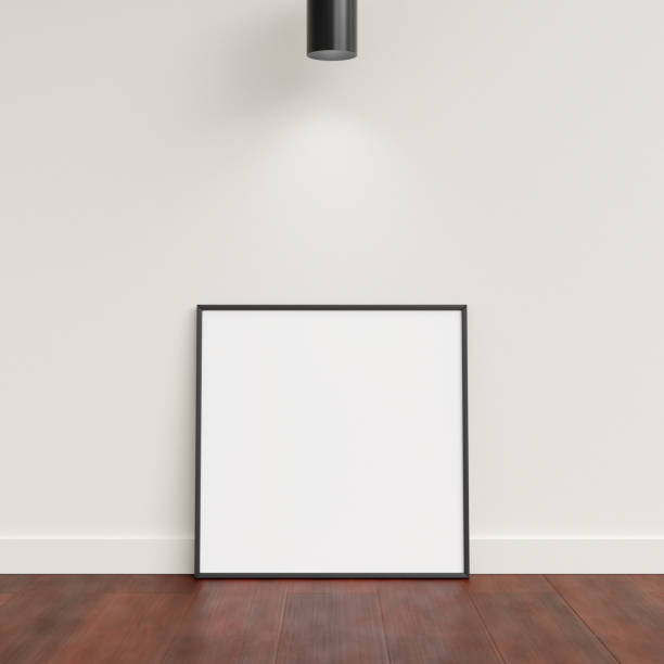 istock Minimal poster picture frame mockup leanings against the white wall. Blank frame mockup. Clean, modern, minimal frame. 3d rendering. 1665956472